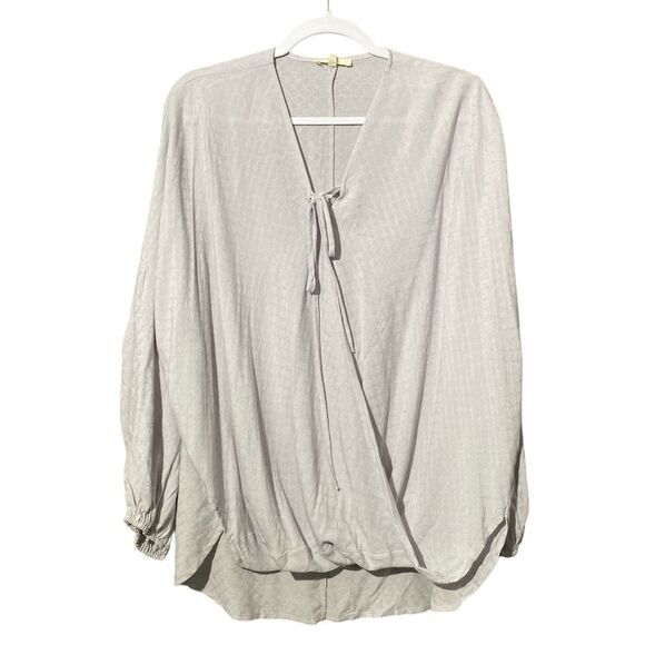 easel Tops - Easel Textured Oversized Lagenlook Boho Long Sleeve Faux Wrap Women's Size Small